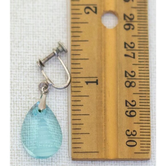 Vintage Art Deco Translucent Blue Faux Gem Screwback Earrings - H1 - Picture 2 of 2